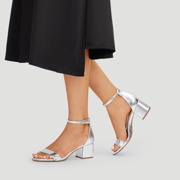 Dream Pairs Women's Silver-metallic Chunky Block Heel Ankle Strap Sandals Shoes - Picture 6 of 7